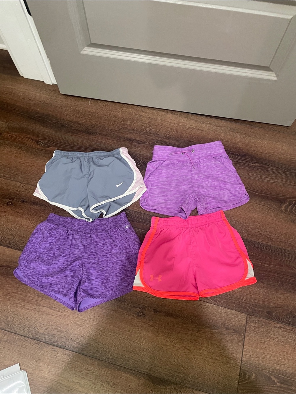 Girls Athletic Shorts Bundle - Gray, Purple, Pink - Mixed Brands